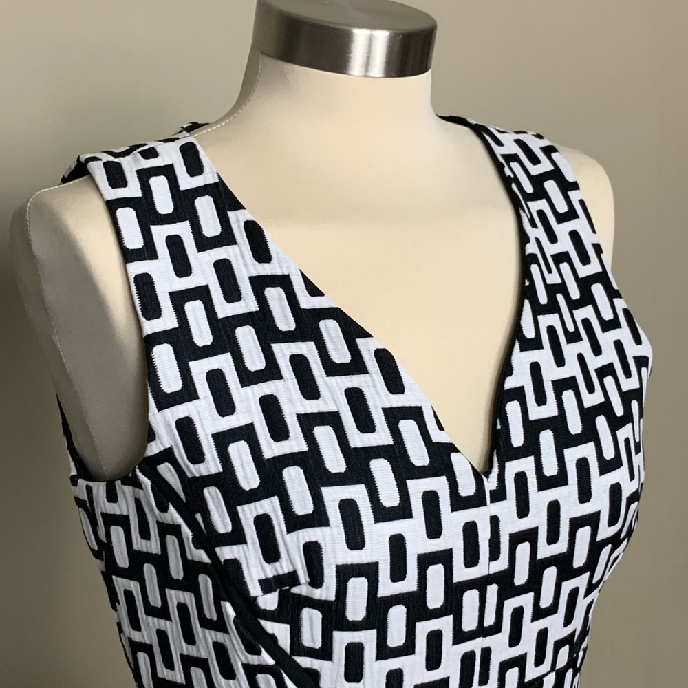 Taylor Black & White V-Neck Dress / Size 4
